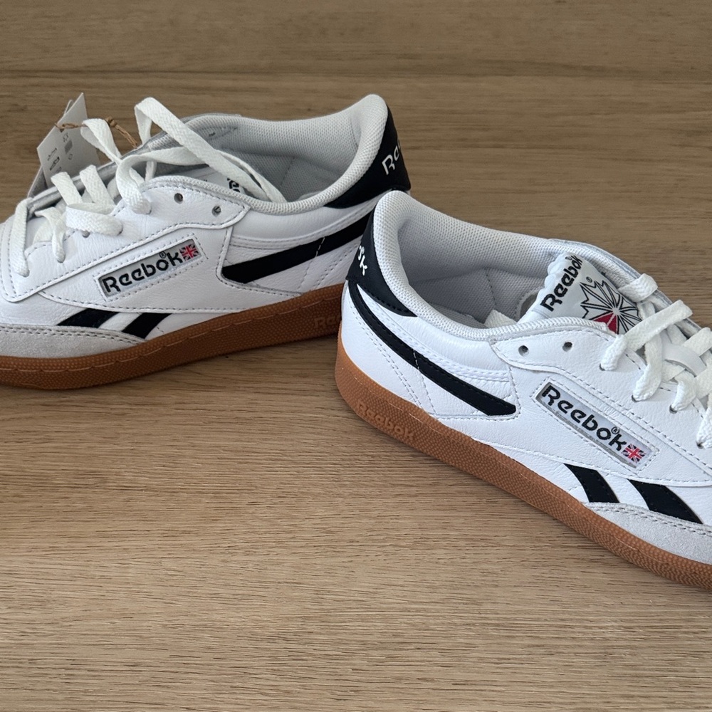 Reebok White and Black Sneakers with Brown Sole